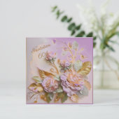 Paarse en Roos gouden gebeeldhouwde Rozen 60ste Save The Date (Staand voorkant)