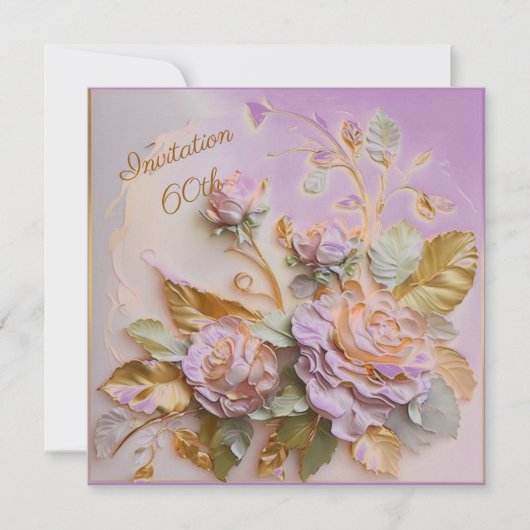 Paarse en Roos gouden gebeeldhouwde Rozen 60ste Save The Date (Voorkant)