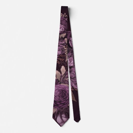 Paarse en Roos goudpony Floral Wedding Groom Stropdas (Voorkant)