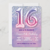 Paarse en roze 16e verjaardag ballon kaart (Voorkant)