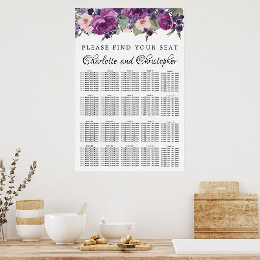 Paarse en roze 20-tafel weddenschappen poster (Keuken)