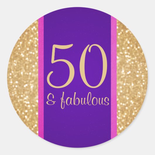 Paarse en Roze 50 & Fabulous 50ste Verjaardag Ronde Sticker (Voorkant)