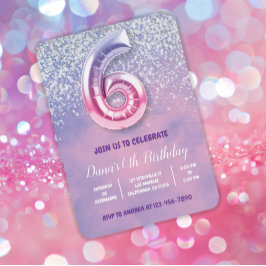 Paarse en roze 6e verjaardag ballon kaart