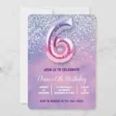 Paarse en roze 6e verjaardag ballon kaart (Voorkant)