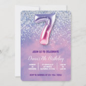 Paarse en roze 7e verjaardag ballon kaart (Voorkant)