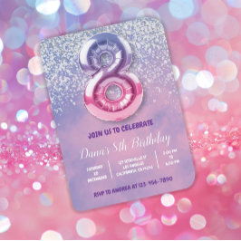 Paarse en Roze 8e verjaardag ballon Kaart