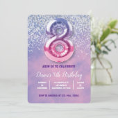 Paarse en Roze 8e verjaardag ballon Kaart (Staand voorkant)