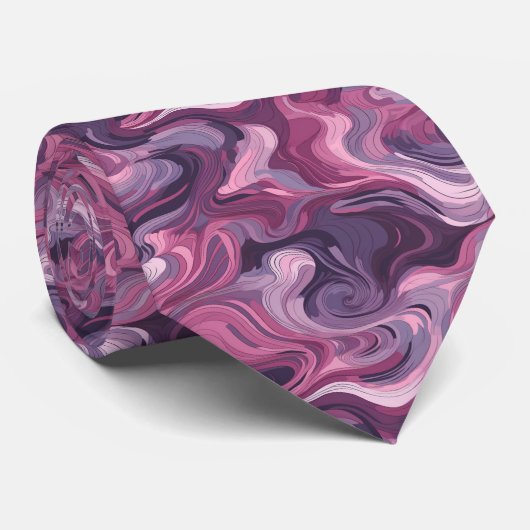 Paarse en roze abstracte golven stropdas (Opgerold)