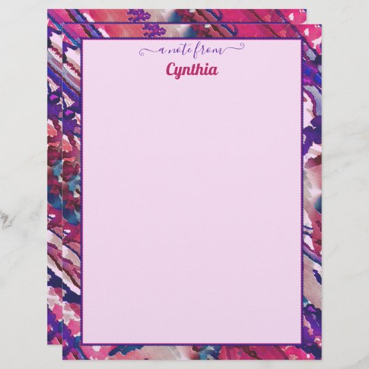 Paarse en roze Abstracte Waterverf op printerforma Briefhoofd (Voorkant / Achterkant)