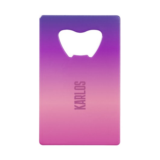 Paarse en roze achtergrond creditkaart flessenopener (Voorkant)