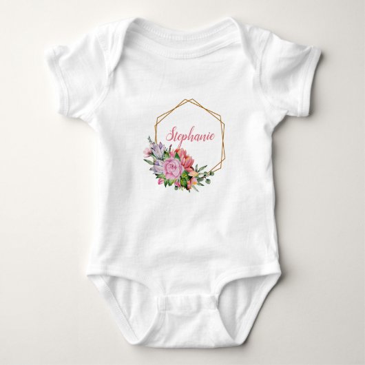 Paarse en Roze Aquarel Bloemen - Gepersonaliseerd Romper (Voorkant)