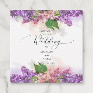 Paarse en Roze Aquarel Sering Bloemen Bruiloft Bedankjes Labels