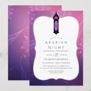 Paarse en Roze Arabische Nachten Thema Feest Kaart