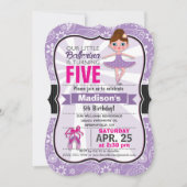 Paarse en Roze Ballerina Verjaardagsfeest Uitnodig Kaart (Voorkant)