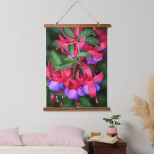 Paarse en Roze Bicolor Fuchsia Bloemen Hangend Wandkleed