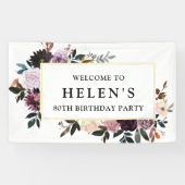 Paarse en Roze Bloemen 80ste Verjaardagsfeestje We Spandoek (Horizontaal)