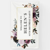 Paarse en Roze Bloemen 80ste Verjaardagsfeestje We Spandoek (Verticaal)