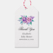 Paarse en roze bloemen. Baby shower dank u Cadeaulabel (Voorkant)