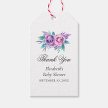 Paarse en roze bloemen. Baby shower dank u