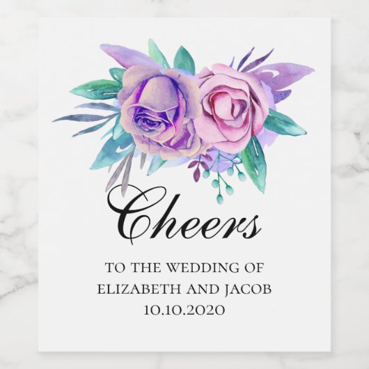 Paarse en roze bloemen. Bloemige felicitatie bruil Wijn Etiket (Enkel label)