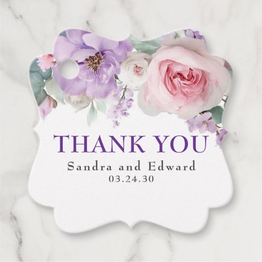 Paarse en Roze Bloemen Botanische bruiloft Dank u Bedankjes Labels (Voorkant)