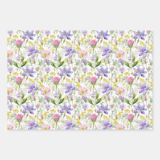 Paarse en roze bloemen Botanische Print Inpakpapier Vel (Voorkant 3)