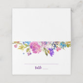 Paarse en roze bloemen bruiloft plaatskaartje (Buitenkant ongevouwen)