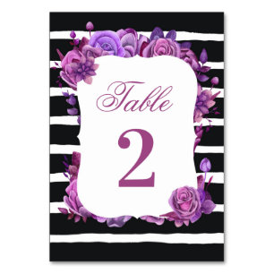 Paarse en roze bloemen bruiloft. Zwarte strepen Kaart