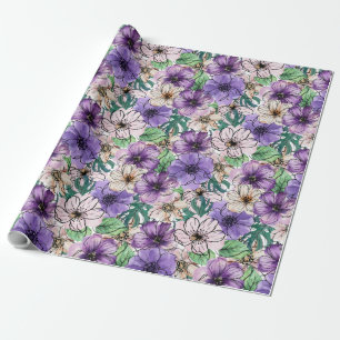 Paarse en Roze Bloemen Cadeaupapier