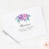 Paarse en roze bloemen dank je. Bloemige bruiloft Ronde Sticker (Envelop)