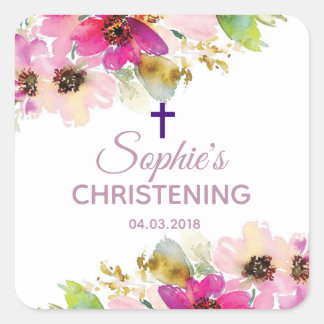 Paarse en Roze Bloemen doopdoop sticker