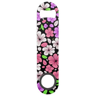 Paarse en Roze Bloemen en Bloemblaadjes Patroon Zw Speed Flessenopener
