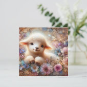 Paarse en roze bloemen en lam Christelijk Pasen Feestdagenkaart (Staand voorkant)