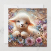 Paarse en roze bloemen en lam Christelijk Pasen Feestdagenkaart (Voorkant)