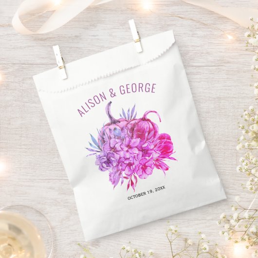 Paarse en roze bloemen en pompoenen vallen bruilof bedankzakje (Geknipt)