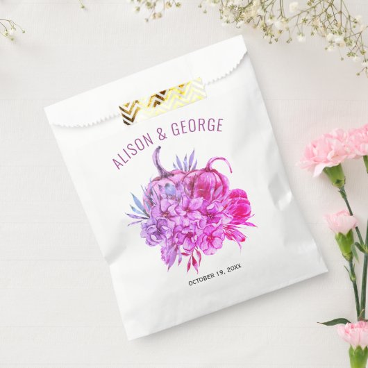 Paarse en roze bloemen en pompoenen vallen bruilof bedankzakje (Gezegeld)