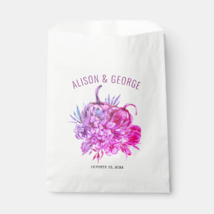 Paarse en roze bloemen en pompoenen vallen bruilof bedankzakje