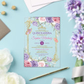 Paarse en roze bloemen gouden kroon meisje Quincea Acryl Uitnodigingen (Insitu (Huwelijk))