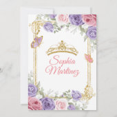 Paarse en roze bloemen gouden kroon meisje Quincea Kaart (Achterkant)