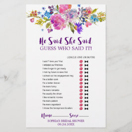 Paarse en roze bloemen "Hij zei dat ze het spel ze