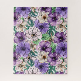 Paarse en roze bloemen legpuzzel