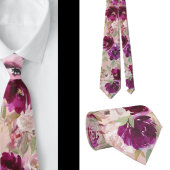 Paarse en roze bloemen lichtroze stropdas