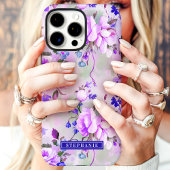 Paarse en Roze Bloemen met Eigen Naam Case-Mate iPhone Case