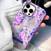 Paarse en Roze Bloemen met Eigen Naam Case-Mate iPhone Case