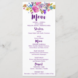 Paarse en roze bloemen Monogram Weddenemenu Kaart