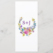 Paarse en roze bloemen Monogram Weddenemenu Kaart (Achterkant)