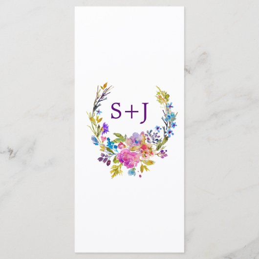 Paarse en roze bloemen Monogram Weddenemenu Kaart (Achterkant)