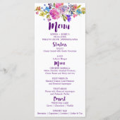 Paarse en roze bloemen Monogram Weddenemenu Kaart (Voorkant)