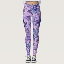Paarse en Roze Bloemen op Lavendel Achtergrond Leggings