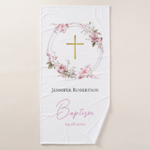 Paarse en Roze Bloemen Orthodoxe Doop Cadeau Badhanddoek